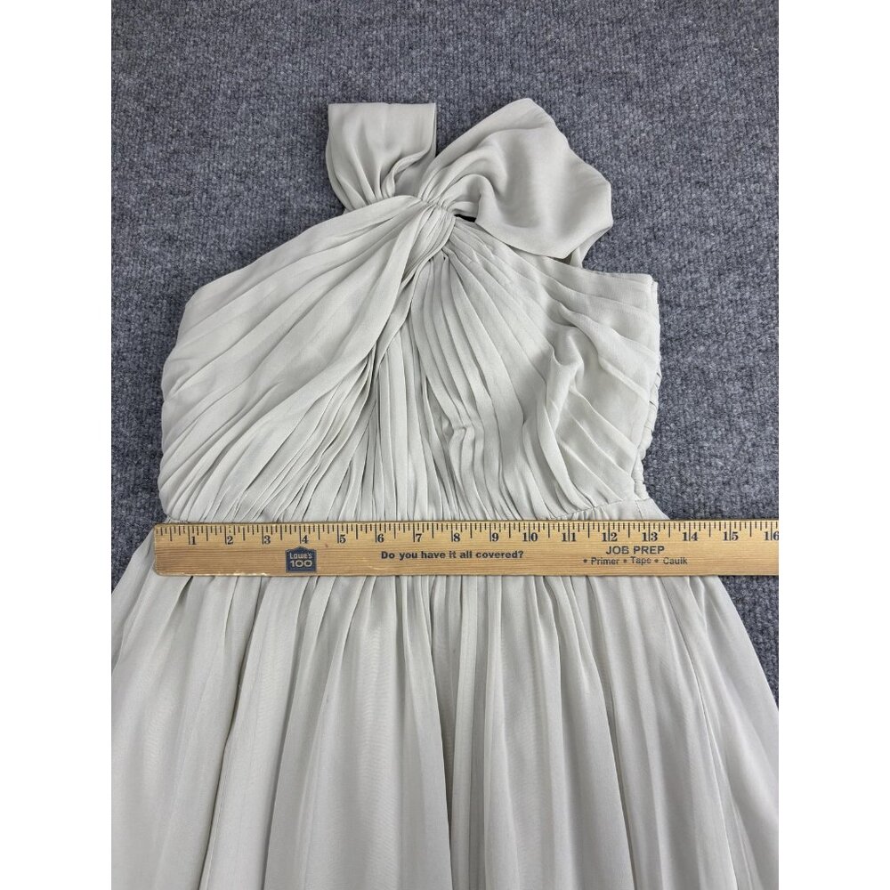 Jenny Yoo Dress Womens 0 Light Gray Chiffon One Shoulder Bow Maxi Gown Formal - Picture 3 of 8